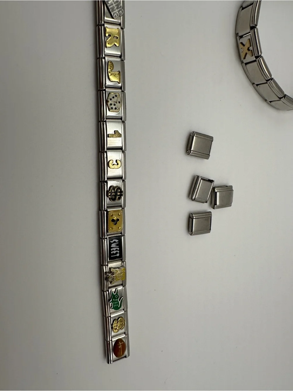 Stainless Steel Italian Charm Link Bracelet - Silver & Gold
